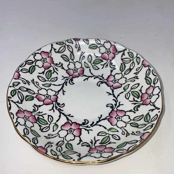 Staffordshire English Castle Teacup and Saucer, Vintage Bone‎ China MCM